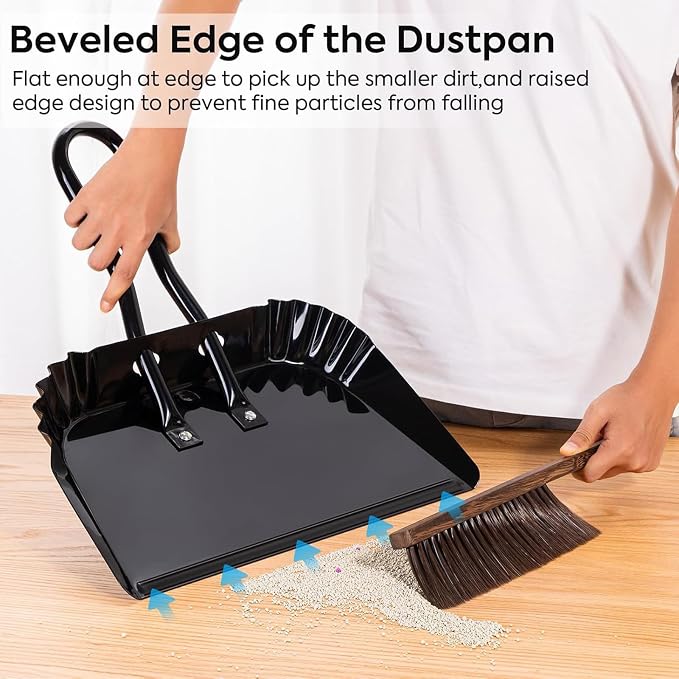 Metal Large Heavy Duty Dustpan and Broom Brush Set Handheld Tool Kits - Image 2