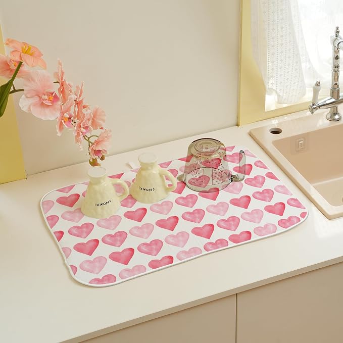 Valentines Day Dish Drying Mats 18x24 Inch Love Pink Heart Drying Mats - Image 5
