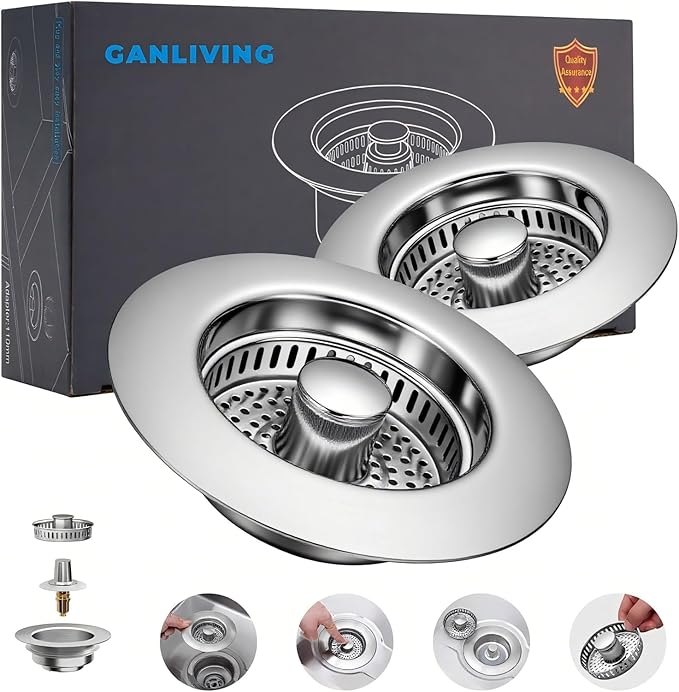 2Count 3-in-1 Kitchen Sink Drain Strainer & Stopper by Ganliving