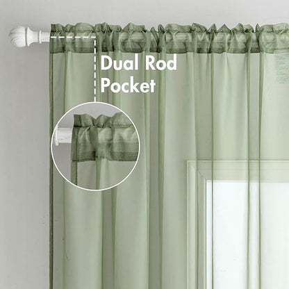 MIULEE 2 Panels Sage Green Sheer Curtains 96 inches Long Window Curtains Rod Pocket Elegant Window Voile Panels/Drapes/Treatment for Bedroom Living Room (54X96 Inches)