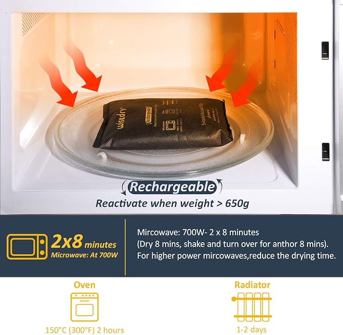 wisedry 10 x 500 Grams Rechargeable Silica Gel Car Dehumidifier, Microwave Fast - Image 2