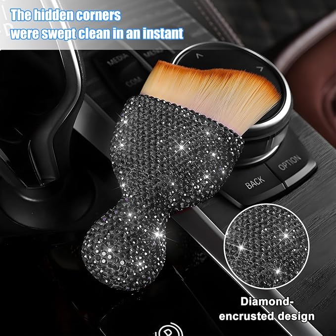 Bling Car Detailing Brush, Crystal Rhinestone Non-Scratch Vehicle Cleaning Dust - Image 3
