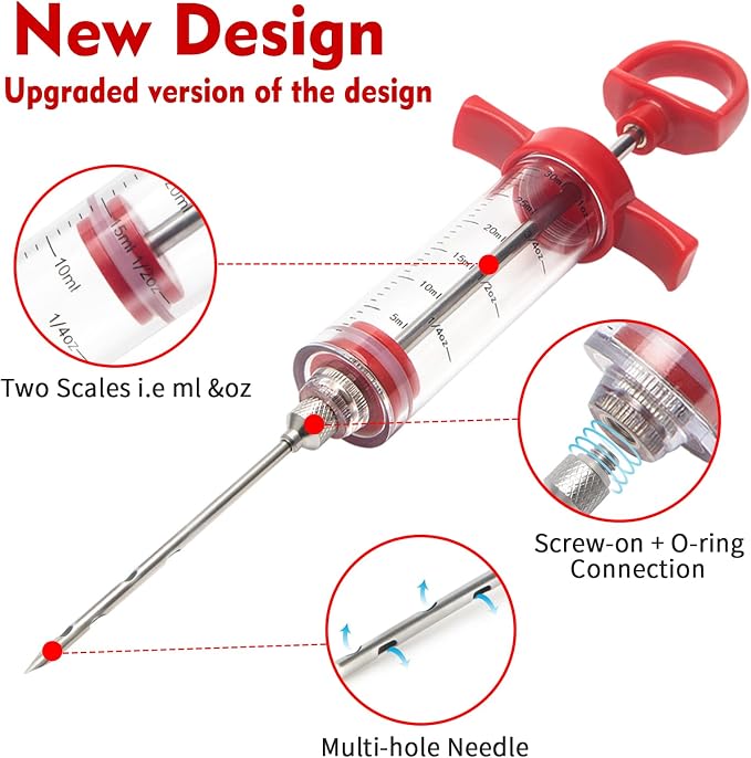 Meat Injector, 1-oz Plastic BBQ Marinade Injector Kit, Turkey Injector Syringe - Image 3