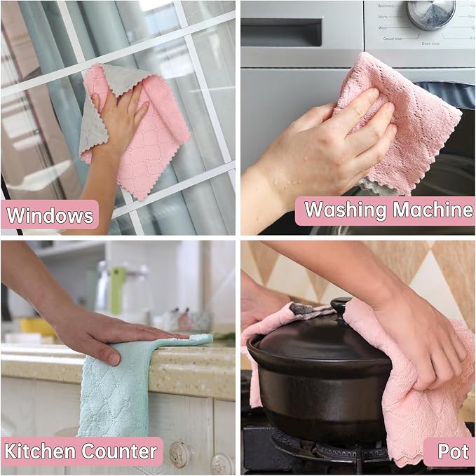 12 Pack Kitchen Cloth, Dish Towels, Microfiber Cleaning Cloths, Premium Coral - Image 8