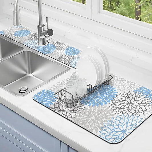 Dish Drying Mat for Kitchen Counter Matt, Super Absorbent Non-slip Rubber Backed by Kuyig+Home