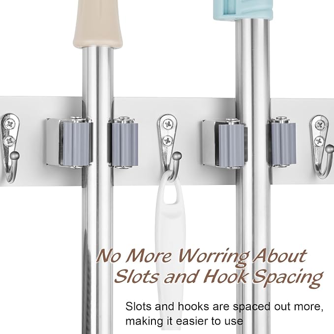 White Mop Broom Holder Wall Mount - Image 4
