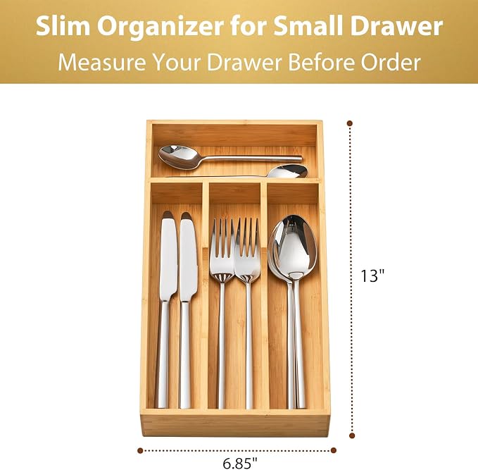 Umilife Bamboo Kitchen Drawer Organizer, 7 Inch Silverware Utensils Tray Holder - Image 5