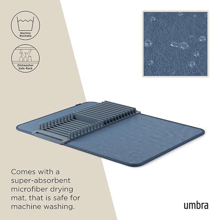 Umbra Udry Dish Rack and Microfiber Drying Mat – Space-Saving Design Folds Up - Image 5