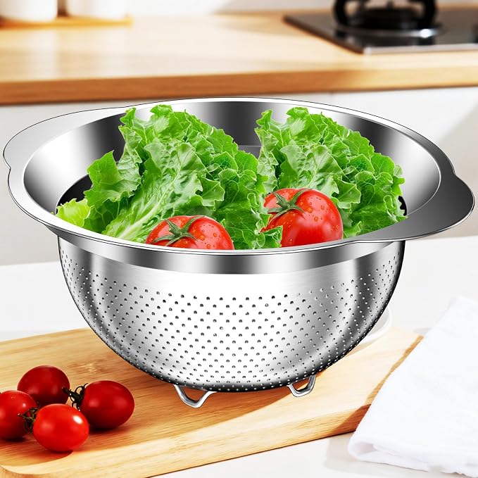 Stainless Steel Colander - 3QT Medium Capacity Strainer by Balavina
