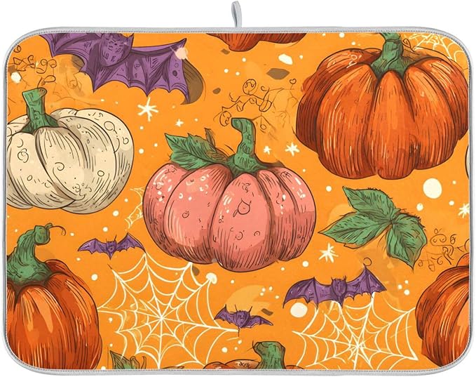 Halloween Colorful Pumpkin Pattern Dish Drying Mat by OTVEE