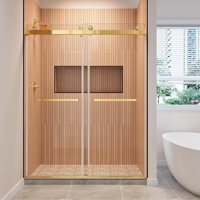56-61" W x 76" H Frameless Shower Door, Double Sliding Glass Shower Door by AHNDL