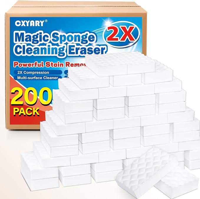 Magic Sponges Cleaning Eraser, 200 Pack 2X Density Stronger Melamine Sponge by CXYARY