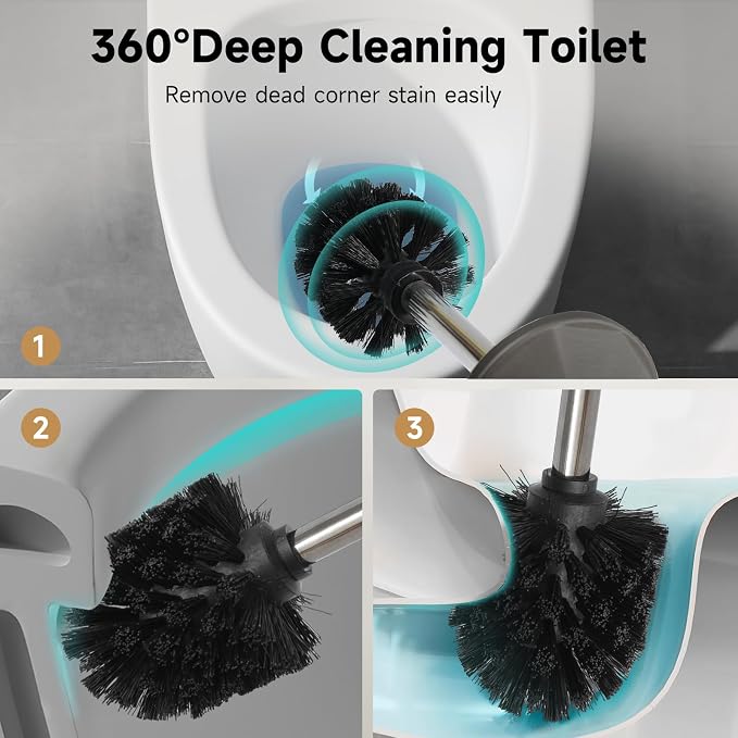 Pewter Toilet Brush and Holder，Extra Long Handled Toilet Brush - Image 6