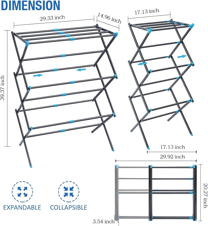 APEXCHASER Clothes Drying Rack, 3-Tier Laundry Drying Rack - Image 5