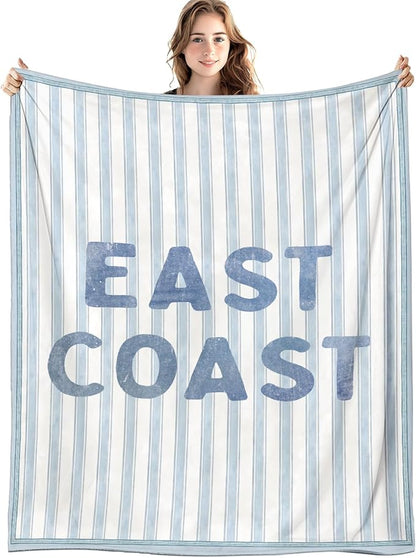 Blue Coastal Beach Blanket, East Coast Preppy Beach Striped Throw Blankets for Home Bedroom Dorm Couch Bed Decor, Beachy Room Decor Aesthetic, Coastal Granddaughter Room Decor, 50x60 Inch