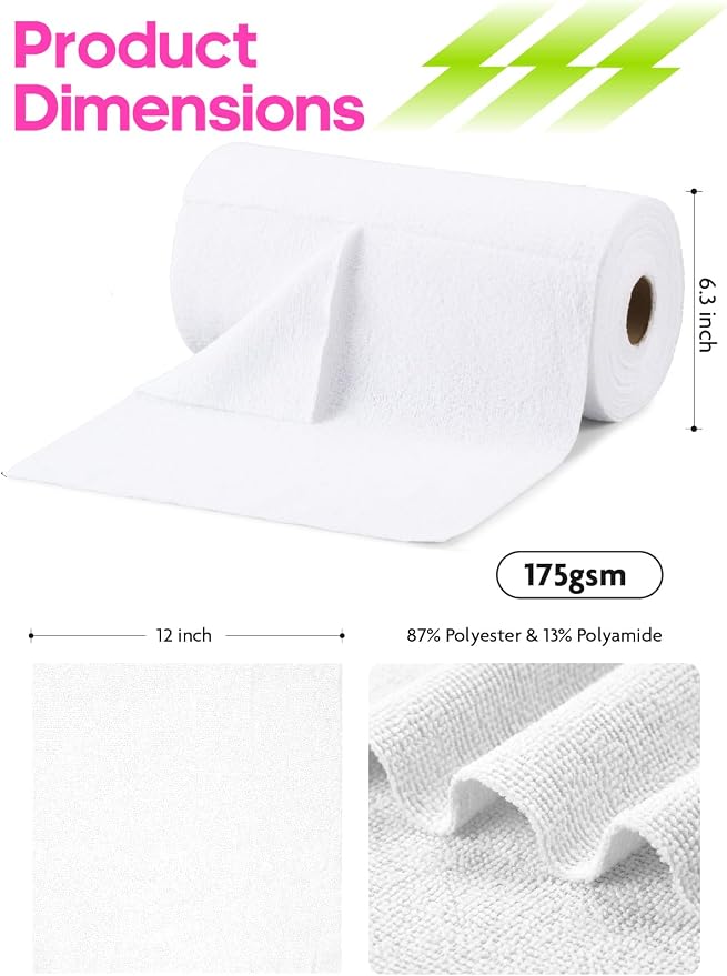 Tear-A-Rag Roll -50 Pack, 12 x 12 Microfiber Cleaning Cloth, Reusable Towels - Image 7