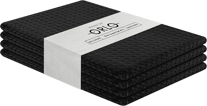 Black Waffle Kitchen Towels, 16x26 Inches, and Durable, Quick Drying, Machine - Image 2