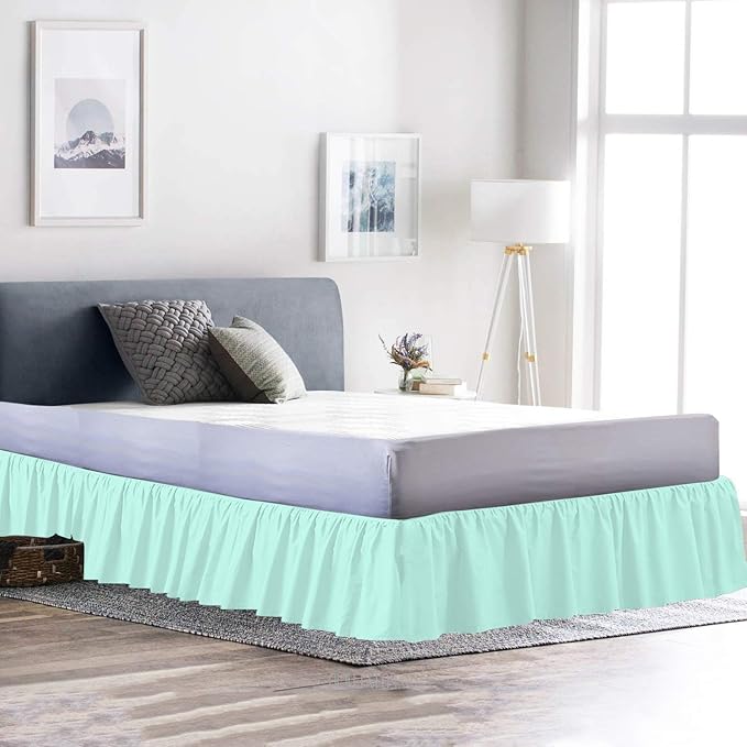 Ruffled Bed Skirt (RV Bunk 42X80, Aqua Blue Color) 12 Inch Drop Dust Ruffle with Platform, 100% Cotton 800 Thread Count Fabric - Dust Ruffle Bedskirt for Easy Fitting and Easy Care
