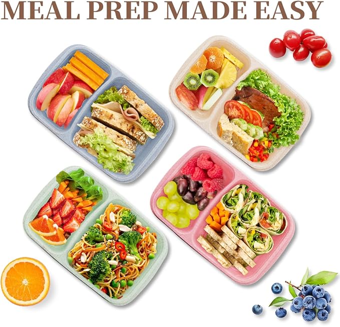4 pack Bento Lunch Box, 2 Compartments Meal-Prep Containers - Image 6