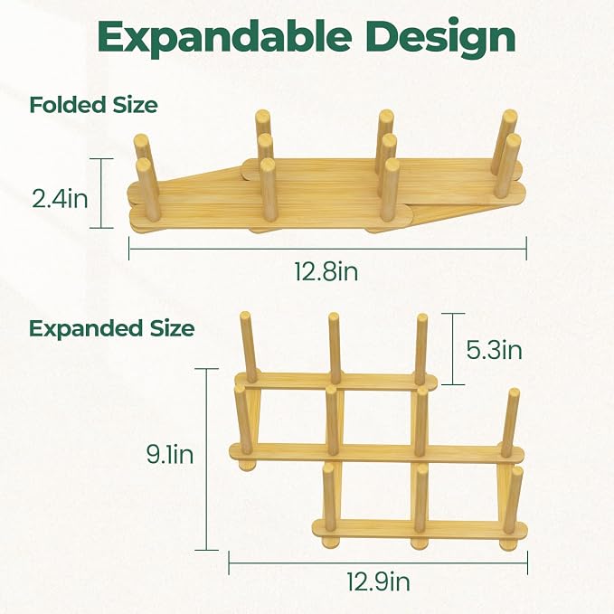 EsLuker.ly Baby Bottle Drying Rack Bamboo Vertical Dryer Holder, Foldable Space - Image 3