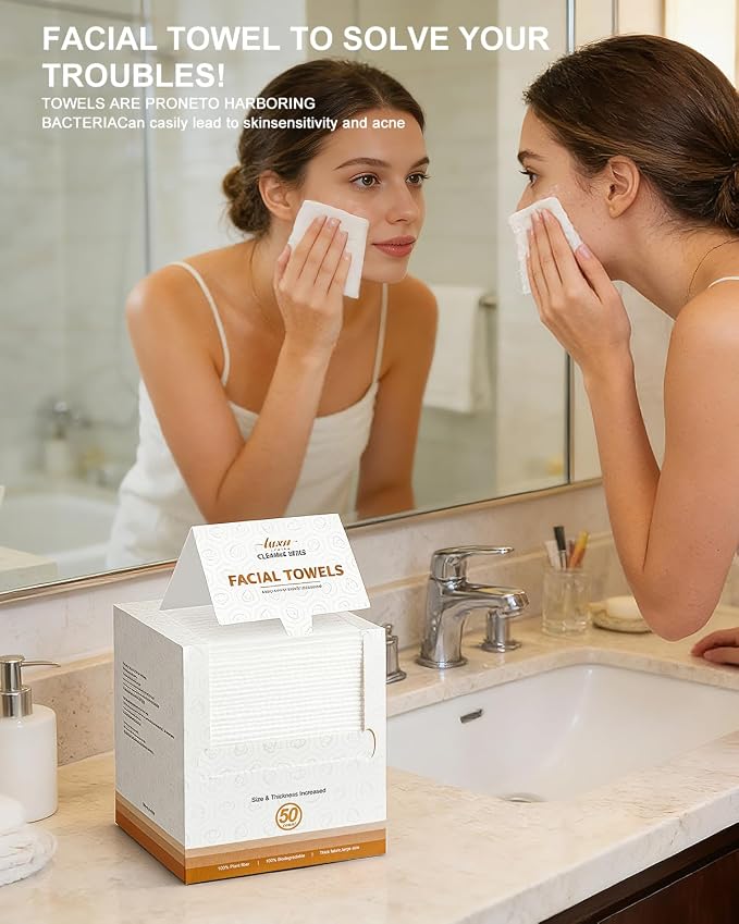 Disposable Face Towel, Biodegradable Facial Towels, Extra Thick Soft Large - Image 3