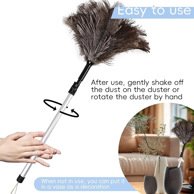 THARAHT Extendable Ostrich Feather Duster up to 25-49 inches Fluffy Feathers - Image 5