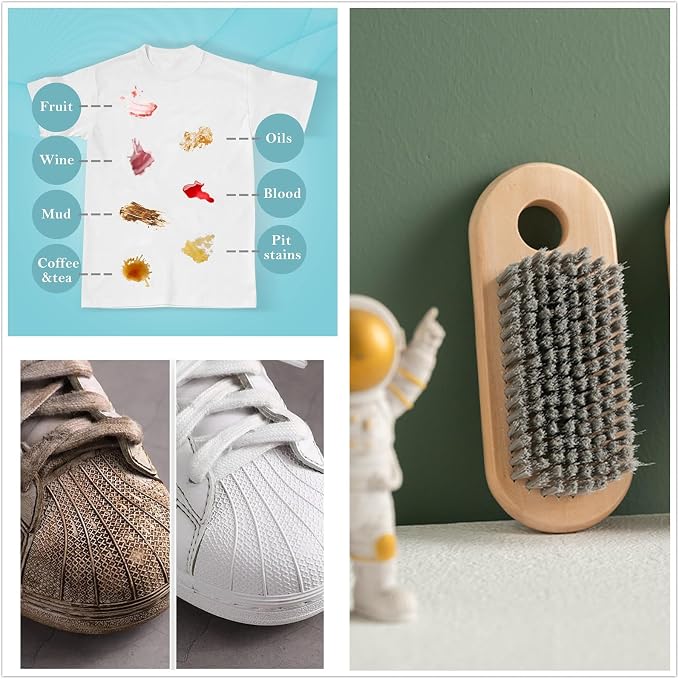 2 Pcs Wood Laundry Brush, Clothing Stain Remover Scrubber, Soft Bristle - Image 5