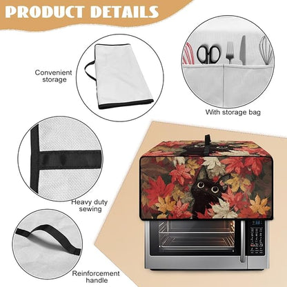 Air Fryer Toaster Oven Dust Cover Dust Protection Countertop Convection Oven Cover Stain-resistant Kitchen Appliance Protector, M, Black Cat Maple Leaf Fall Decor