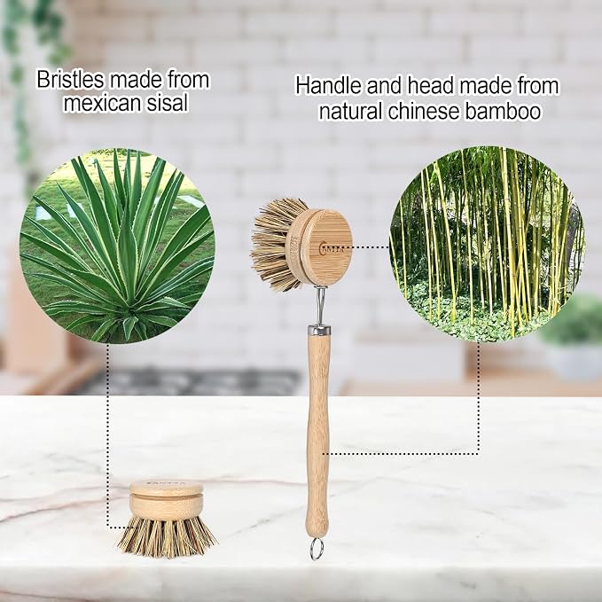 Bamboo Dish Scrubber with Handle - Image 3