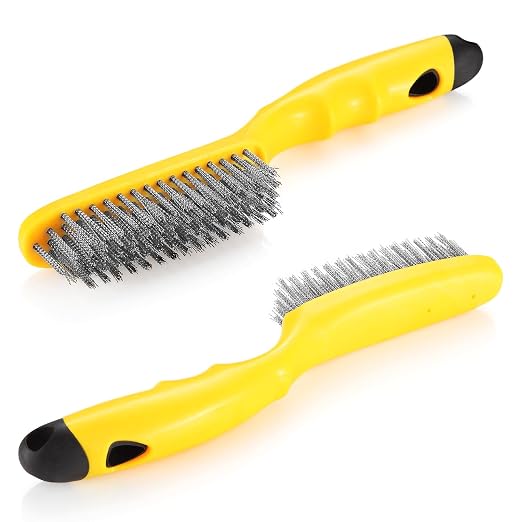 Stainless Steel Wire Brush 2 Pcs, 79 Bundles of bristles, 10.5" Plastic by Chanharm