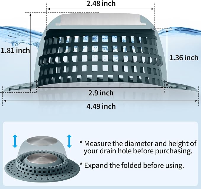 Shower Drain Hair Catcher, Bathtub Drain Cover Foldable Silicone Shower & Tub - Image 6