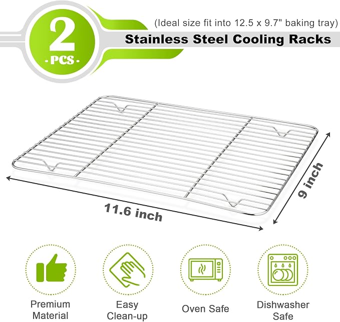 P&P CHEF Cooling Baking Rack Pack of 2, Stainless Steel Cooling Racks - Image 2