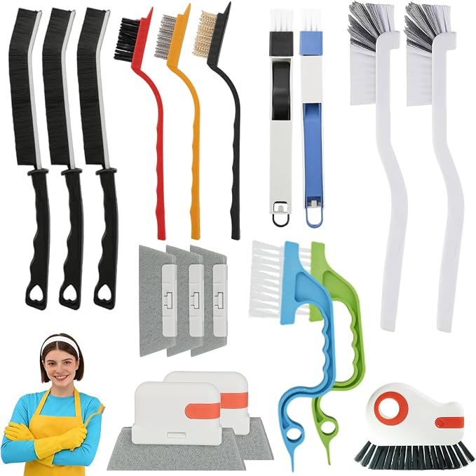 CEYAZYE 18Pcs Crevice Cleaning Brush Set, Window Track Cleaner Tools, Tile Lines by CEYAZYE