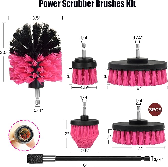 8 Pack Drill Brush Attachment Set, 1/4in Power Scrubber Brush + Extend Long Rod - Image 2