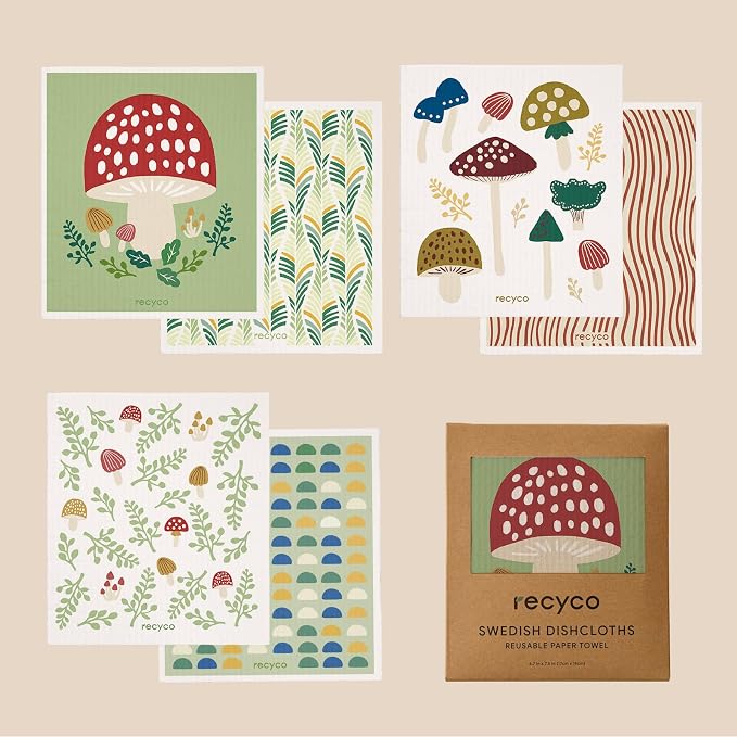 RECYCO Swedish Dishcloths for Kitchen | 6 Packs Forest Mushroom Washable Dish - Image 8