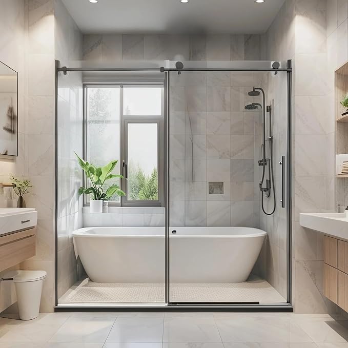 56-60" W x 76" H Stainless Steel Frameless Single Sliding Shower Door, 1/4" - Image 9
