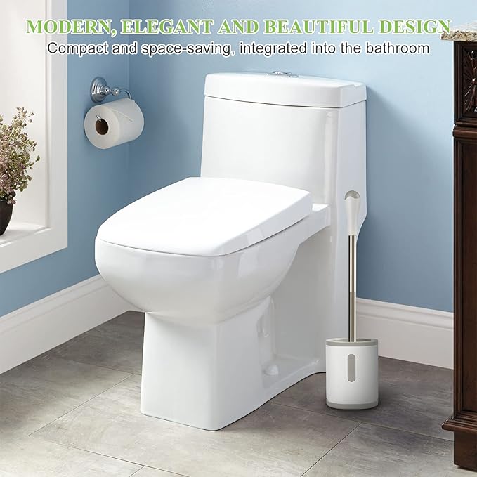 Compact Toilet Brush & Holder, Stainless Steel Handle, Space Saving - Image 5