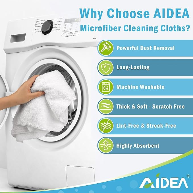 AIDEA Microfiber Cleaning Cloth White 50PK, Microfiber Towels - Image 3