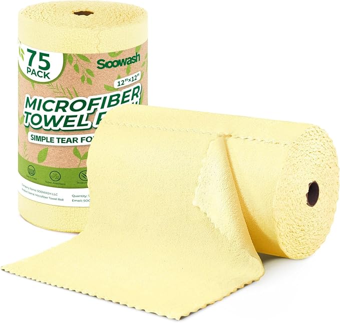 Microfiber Cleaning Cloths Roll, 75 Pack Tear Away Microfiber Towels Roll by SOOWASH