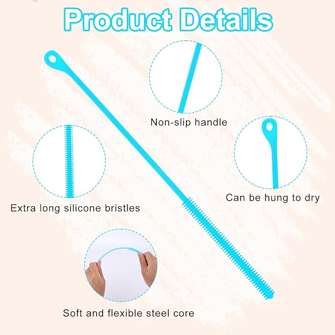 2pcs Silicone Straw Cleaning Brush, Straw Brushes Bristles Cleaner Brush Extra - Image 4