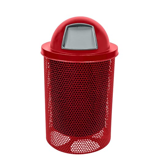 COATEDOUTDOORFURNITURE RDT-P-TXTRED Heavy Duty Round Trash Receptacle by CoatedOutdoorFurniture