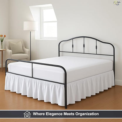 Cottington Lane Ruffled Bed Skirt Twin Size with Split Corner, Brushed Microfiber Hotel Quality White Dust Ruffle, 14 Inch Drop Gathered Bedskirt, Soft and Stylish, Shrinkage and Fade Resistant