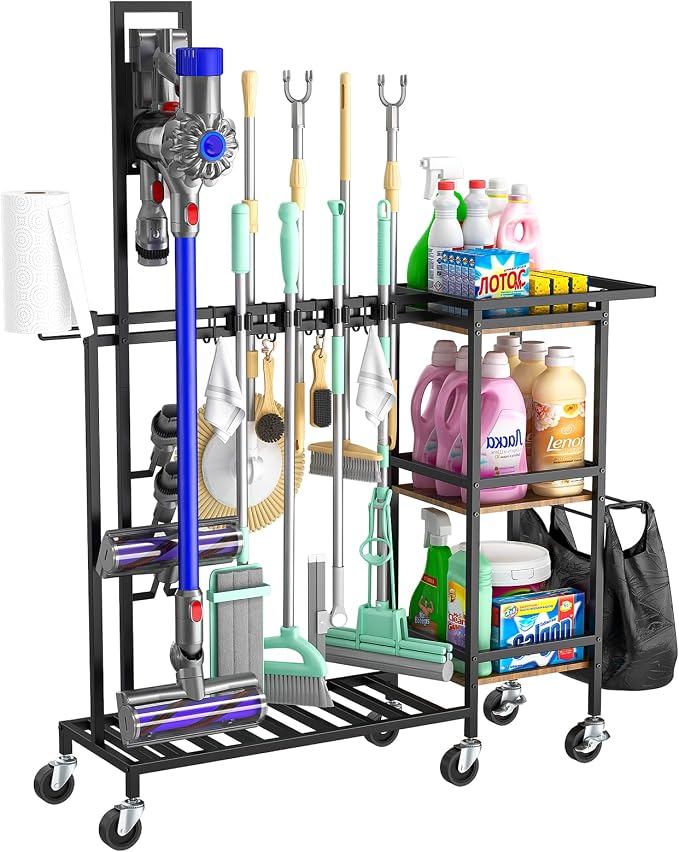 Housolution Cleaning Utility Cart on Wheels, Vacuum Stand Compatible by Housolution