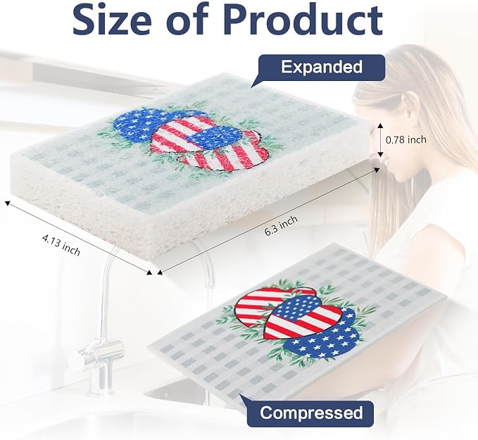 4Pcs USA Flag Heavy Duty Kitchen Dish Sponges | Large Odor Free Non-Scratch - Image 2
