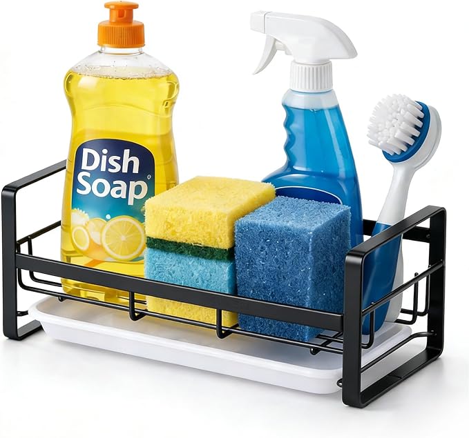 HULISEN Large Sponge Holder, 304 Stainless Steel Kitchen Soap Dispenser Caddy by HULISEN