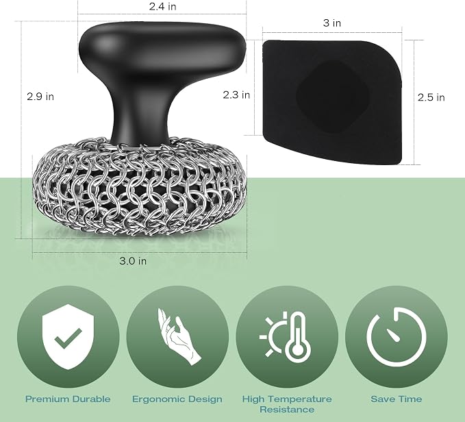 Cast Iron Scrubber | Dish Scrub Brush | 316 Cleaner Chainmail Scrubber - Image 4