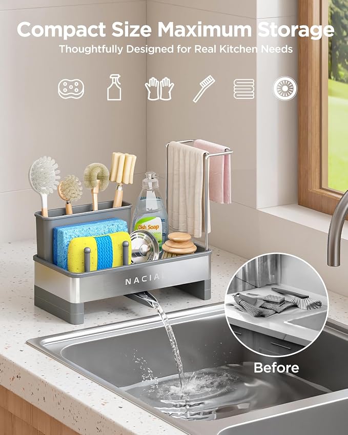 Nacial Sponge Holder for Kitchen Sink, Sink Caddy Organizer - Image 2
