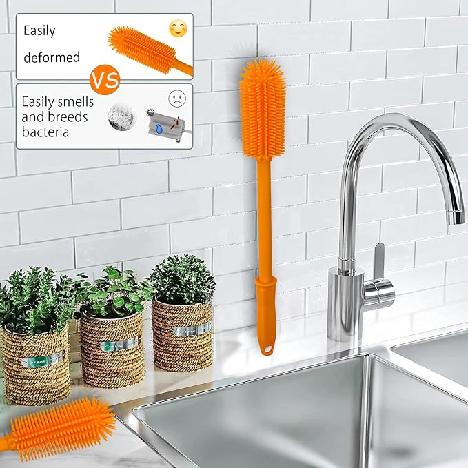Long Silicone Bottle Cleaning Brush | 2 Pack| 16”+13”Water Bottle Brush Cleaner - Image 4