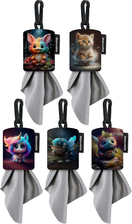 SPUDZ Classic Variety Pack | Five 6" x 6" Microfiber Towels w/Neoprene Pouches by ALPINEINNOVATIONS