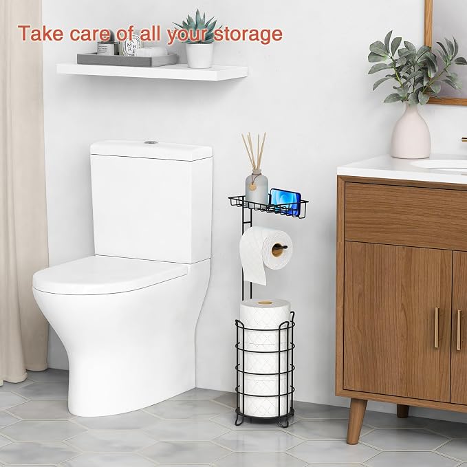 Matte Black Free Standing Toilet Paper Holder Stand - Image 2
